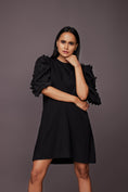 Load image into Gallery viewer, Black Shift Dress With Cutwork Sleeves