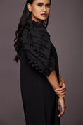 Load image into Gallery viewer, Black Shift Dress With Cutwork Sleeves
