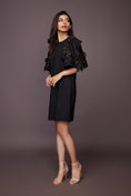 Load image into Gallery viewer, Black Shift Dress With Neon Cutwork Sleeves