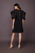 Load image into Gallery viewer, Black Shift Dress With Neon Cutwork Sleeves