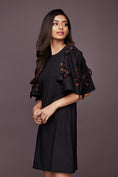 Load image into Gallery viewer, Black Shift Dress With Neon Cutwork Sleeves
