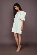 Load image into Gallery viewer, White Dress With Cutwork Sleeves