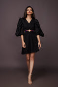 Load image into Gallery viewer, Black Dress With Embroidered Cutwork And Detachable Belt