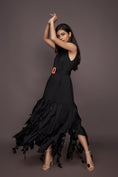 Load image into Gallery viewer, Black Ruffled Dress With Neon Detailing