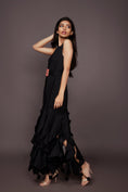 Load image into Gallery viewer, Black Ruffled Dress With Neon Detailing