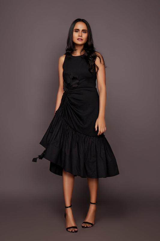 Black Dress With Embroidered Flower