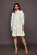 Load image into Gallery viewer, White A-Line Dress With 3D Cutwork Detailing