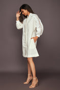 Load image into Gallery viewer, White A-Line Dress With 3D Cutwork Detailing