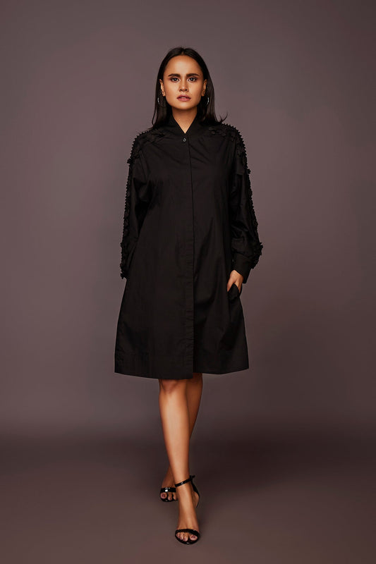 Black A-Line Dress With 3D Cutwork