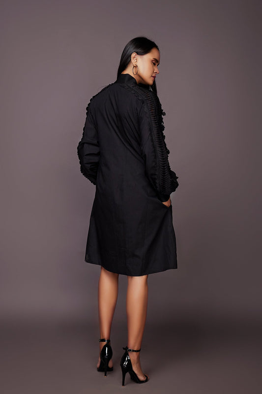 Black A-Line Dress With 3D Cutwork
