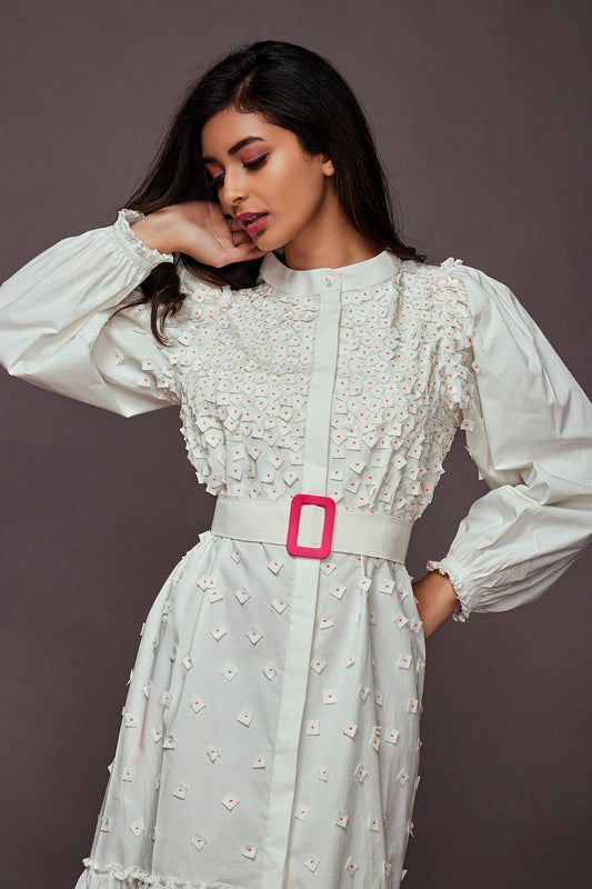 White Embroidered Shirt Dress