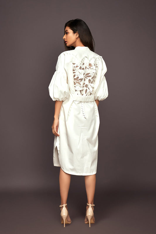 White Shirt Dress With Layered Sleeves