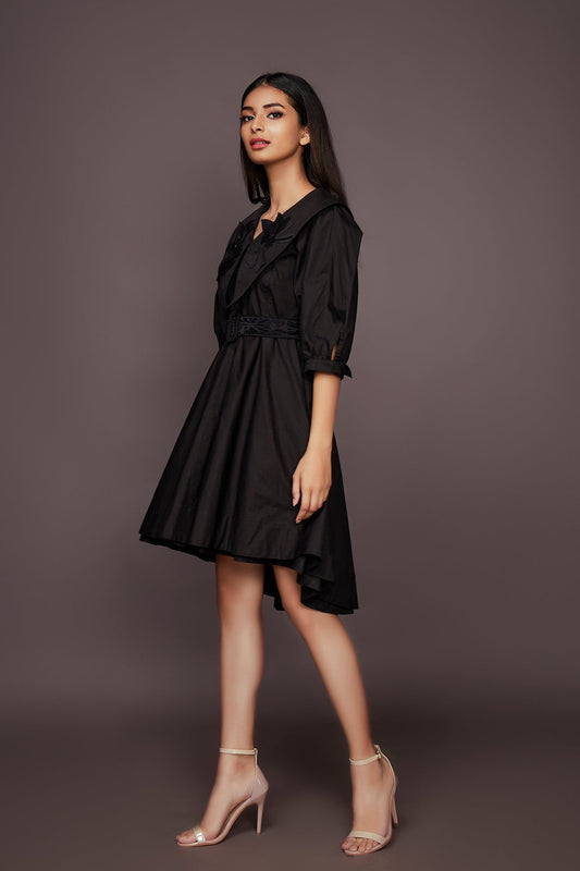 Black Dress With Attached Collar And Belt