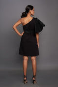 Load image into Gallery viewer, Black One Shoulder Dress With Cutout At Waist Sequence Attached Belt and Sleeve