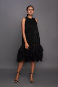 Load image into Gallery viewer, Black Sequence Dress With Frill Gathered Bottom