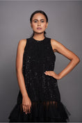 Load image into Gallery viewer, Black Sequence Dress With Frill Gathered Bottom