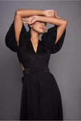 Load image into Gallery viewer, Black A-Line Dress With Cut Out At Waist & Sequence Sleeves