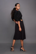 Load image into Gallery viewer, Black A-Line Dress With Cut Out At Waist & Sequence Sleeves
