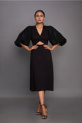 Load image into Gallery viewer, Black Dress Cut Out In Front With Oversized Sequence Sleeves