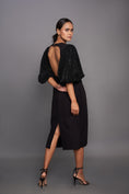 Load image into Gallery viewer, Black Dress Cut Out In Front With Oversized Sequence Sleeves
