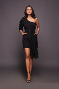 Load image into Gallery viewer, Black Playsuit With Sequin Sleeves And Belt