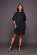 Load image into Gallery viewer, Black Shirt Dress With Sequin Patch Pocket