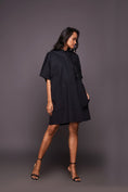Load image into Gallery viewer, Black Shirt Dress With Sequin Patch Pocket