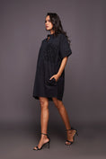 Load image into Gallery viewer, Black Shirt Dress With Sequin Patch Pocket
