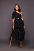 Load image into Gallery viewer, Black One Shoulder Bodysuit With Sequin Ruffled Skirt