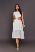Load image into Gallery viewer, White Dress With Cutout At Waist And Sequins At Bottom