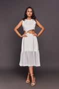 Load image into Gallery viewer, White Dress With Cutout At Waist And Sequins At Bottom