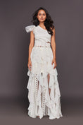Load image into Gallery viewer, White One Shoulder Sequined Ruffled Dress With Sequin Belt