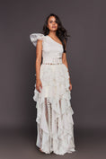 Load image into Gallery viewer, White One Shoulder Sequined Ruffled Dress With Sequin Belt