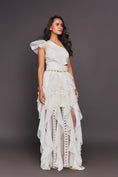 Load image into Gallery viewer, White One Shoulder Sequined Ruffled Dress With Sequin Belt