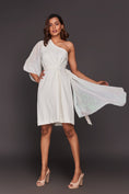 Load image into Gallery viewer, White One Shoulder Dress With Sequin Sash Belt
