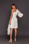 Load image into Gallery viewer, White One Shoulder Dress With Sequin Sash Belt