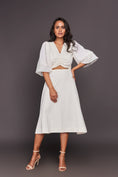 Load image into Gallery viewer, White Front Cutout Sequin Puff Sleeves Midi Dress