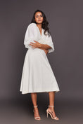 Load image into Gallery viewer, White Front Cutout Sequin Puff Sleeves Midi Dress