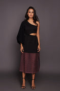 Load image into Gallery viewer, Black & Wine One Shoulder Dress With Cutwork At Bottom