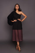 Load image into Gallery viewer, Black & Wine One Shoulder Dress With Cutwork At Bottom