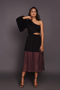 Load image into Gallery viewer, Black & Wine One Shoulder Dress With Cutwork At Bottom