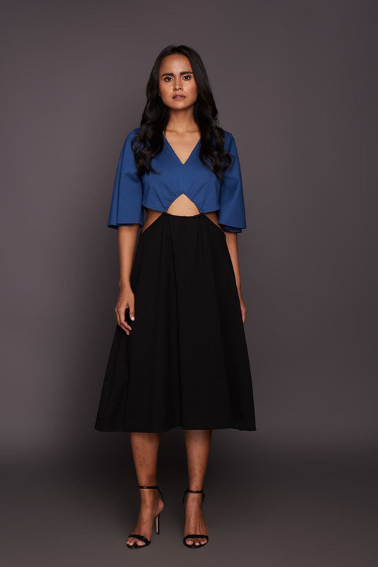 Black & Blue Midi Length Dress