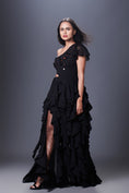 Load image into Gallery viewer, Black Hand Embroidered One Shoulder Ruffle Dress