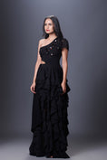 Load image into Gallery viewer, Black Hand Embroidered One Shoulder Ruffle Dress