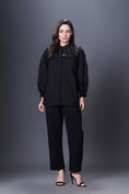 Load image into Gallery viewer, Black Jacket Style Co-Ord Set With Hand Embroidered Quilted Yoke