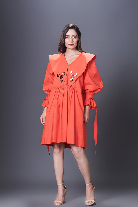 Orange Dress With Hand Embroidered Sailor Collars