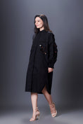 Load image into Gallery viewer, Black Shirt Dress With Hand Embroidered Pocket And Sleeves