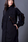 Load image into Gallery viewer, Black Shirt Dress With Hand Embroidered Pocket And Sleeves