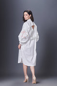 Load image into Gallery viewer, White Shirt Dress With Hand Embroidered Pocket And Sleeves