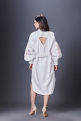 Load image into Gallery viewer, White Shirt Dress With Hand Embroidered Pocket And Sleeves